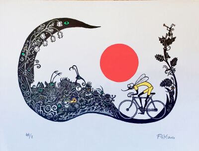 Flemming Quist Møller: "Cykelmyggen Egon". Akvarel på litografi. Sign. 4A/8. 46 x 62 cm