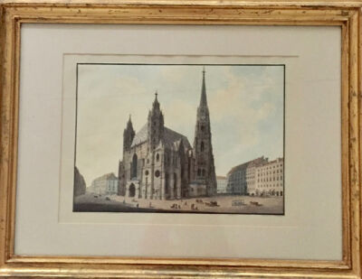 Ubekendt Østrisk kunstner, 19. årh. "Stephansdom, Wien Østrig. Vandfarve. 29 x 41