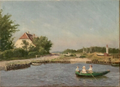 Ubekendt Skagen maler: Kvinder i robåd, ca. 1900. Olie på lærred. 29 x 40,5.