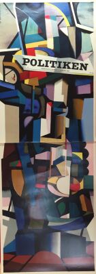 Ib Andersen: ”Politiken”, Twopart Org. Litho. Vintage poster. 1965. 172 x 62.