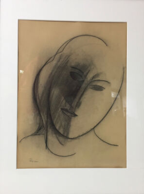 Francisco Borès: Femme, portrait, coal and pencil. C. 1925. 43 x 22 cm excl. frame.
