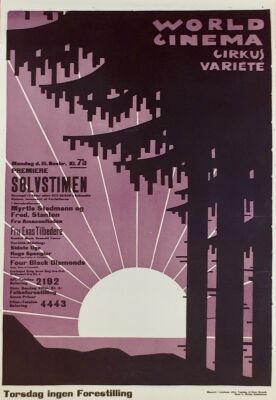 Sven Brasch: ”Sølvstimen”.,1922. Org. linocut vintage movie poster. 87 x 59. Rare.