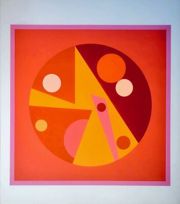 Bamse Kragh-Jakobsen: Konkret komposition. Lithografi i farver. Sign. og nummereret. 100 x 90 cm. Uindrammet.