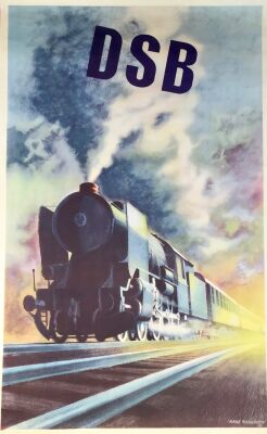 Aage Rasmussen: "DSB". Org. litho vintage poster, 1950. Sign. 99,5 x 62.