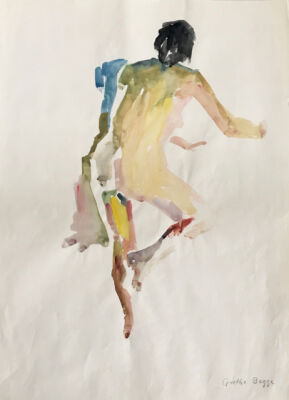 Grethe Bagge: Modelstudie, ca. 1960. Akvarel på papair, bladstørrelse 60 x 44 cm. Sign. Indrammet.
